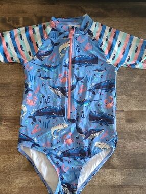Hatley Light Blue Whale Print One-Piece Rash Guard